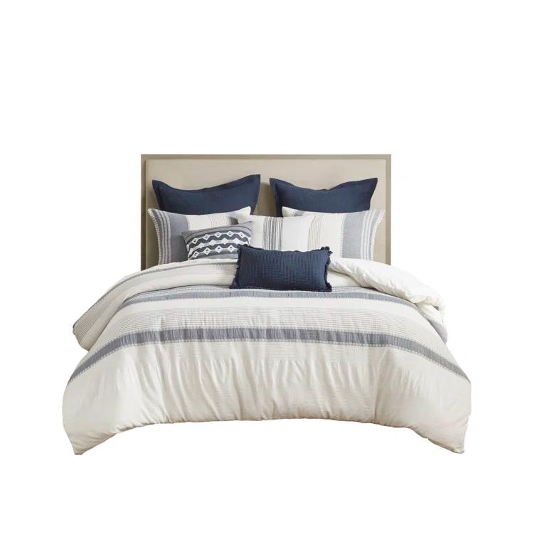Murphy Oversized Cotton Jacquard Comforter Set With Euro Shams And Throw Pillows