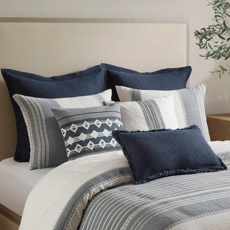 Murphy Oversized Cotton Jacquard Comforter Set With Euro Shams And Throw Pillows