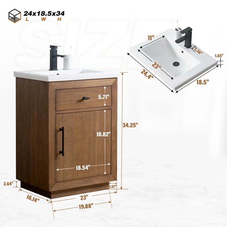 24'' Free Standing Single Bathroom Vanity with Ceramic Top