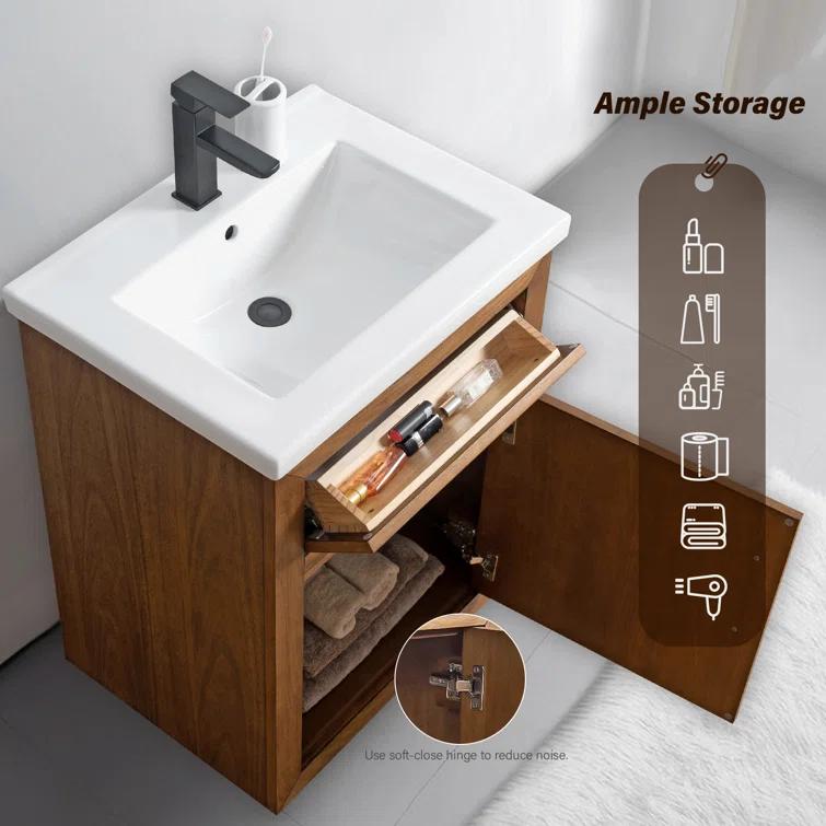 24'' Free Standing Single Bathroom Vanity with Ceramic Top