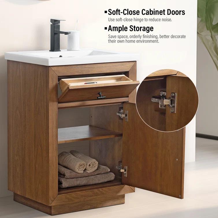 24'' Free Standing Single Bathroom Vanity with Ceramic Top