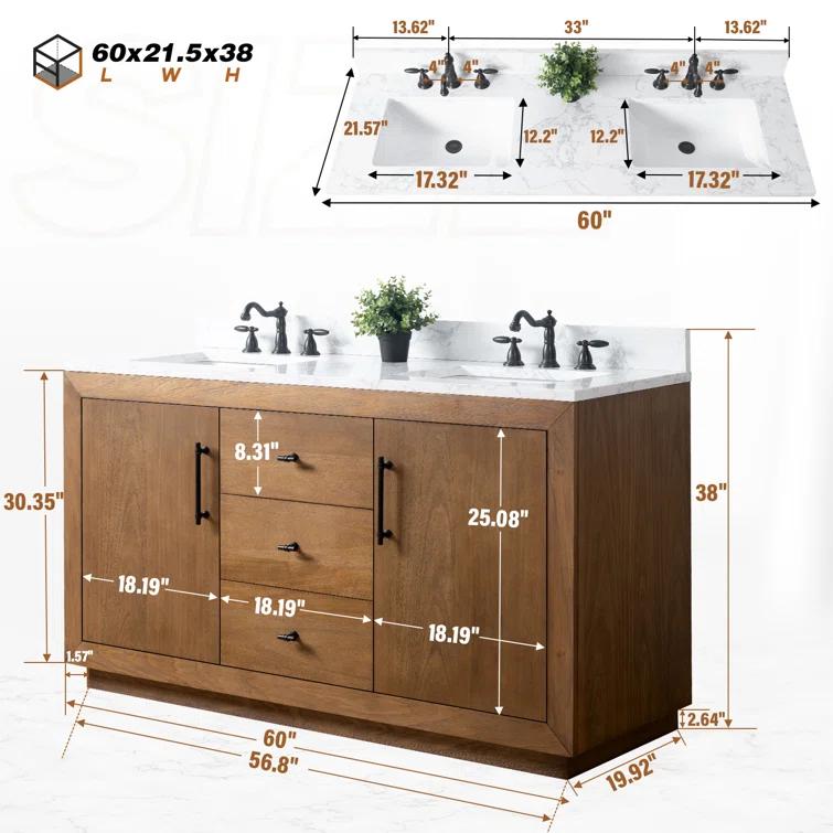 60" Double Bathroom Vanity Set with Top