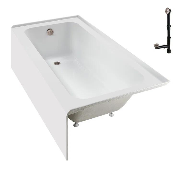 Streamline 60 in. x 30 in. Acrylic Left-Hand Drain Alcove Bathtub in Glossy White With External Drain