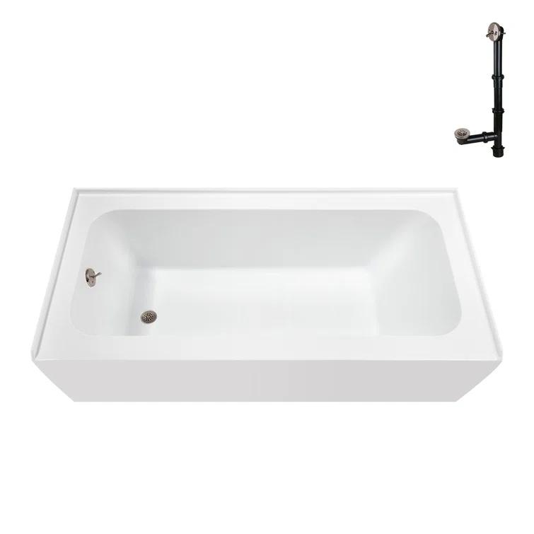 Streamline 60 in. x 30 in. Acrylic Left-Hand Drain Alcove Bathtub in Glossy White With External Drain