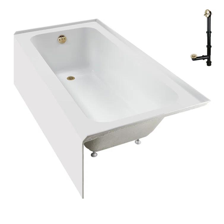 Streamline Bath Streamline 60 in. x 30 in. Acrylic Left-Hand Drain Alcove Bathtub in Glossy White With External Drain NAL-5640-PBR