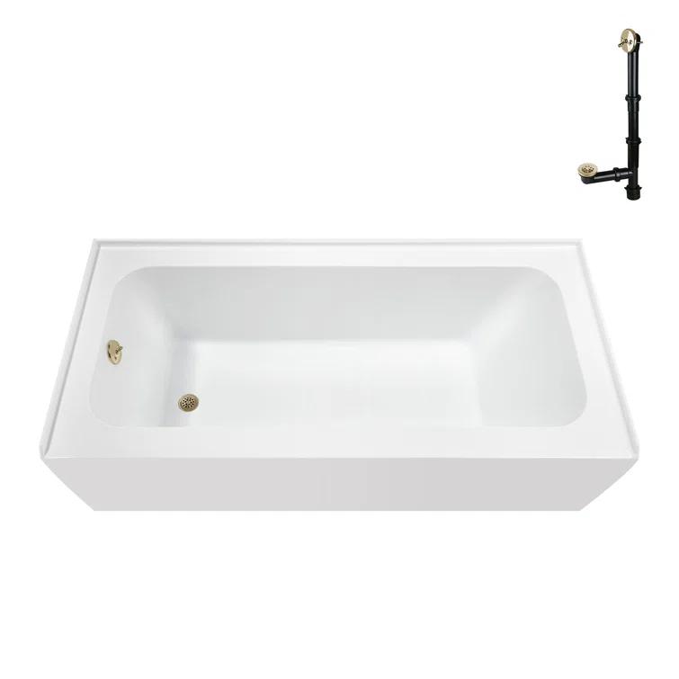 Streamline Bath Streamline 60 in. x 30 in. Acrylic Left-Hand Drain Alcove Bathtub in Glossy White With External Drain NAL-5640-PBR