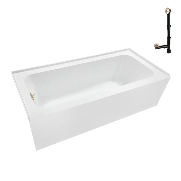 Streamline Bath Streamline 60 in. x 30 in. Acrylic Left-Hand Drain Alcove Bathtub in Glossy White With External Drain NAL-5640-PBR