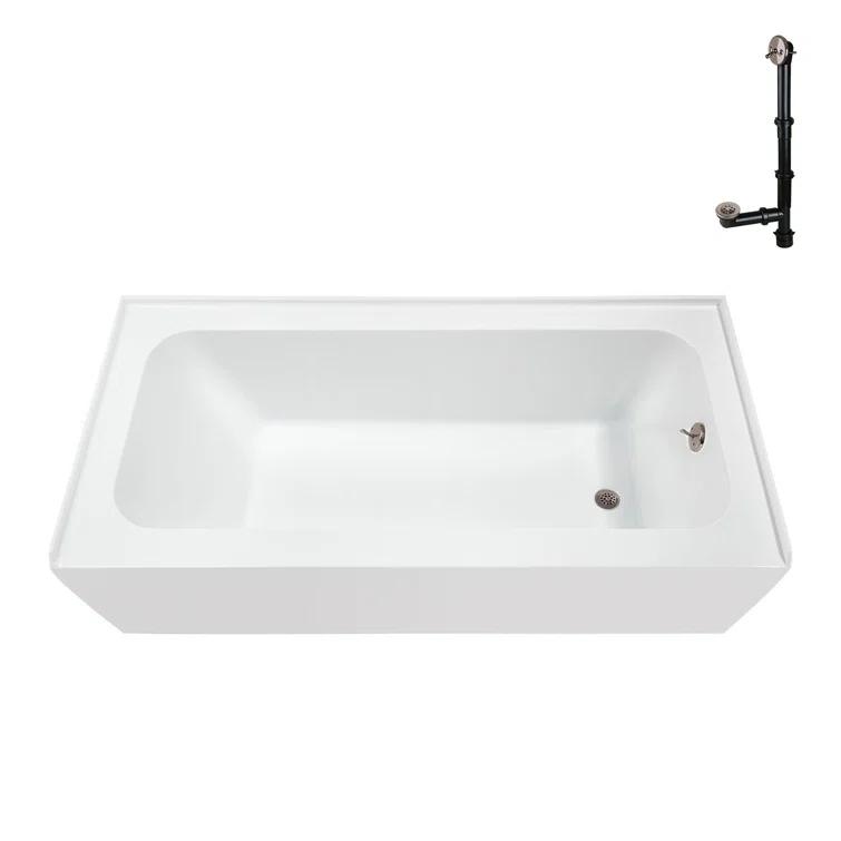 Streamline Bath Streamline 60 in. x 30 in. Acrylic Right-Hand Drain Alcove Bathtub in Glossy White With External Drain NAL-5660-BNK