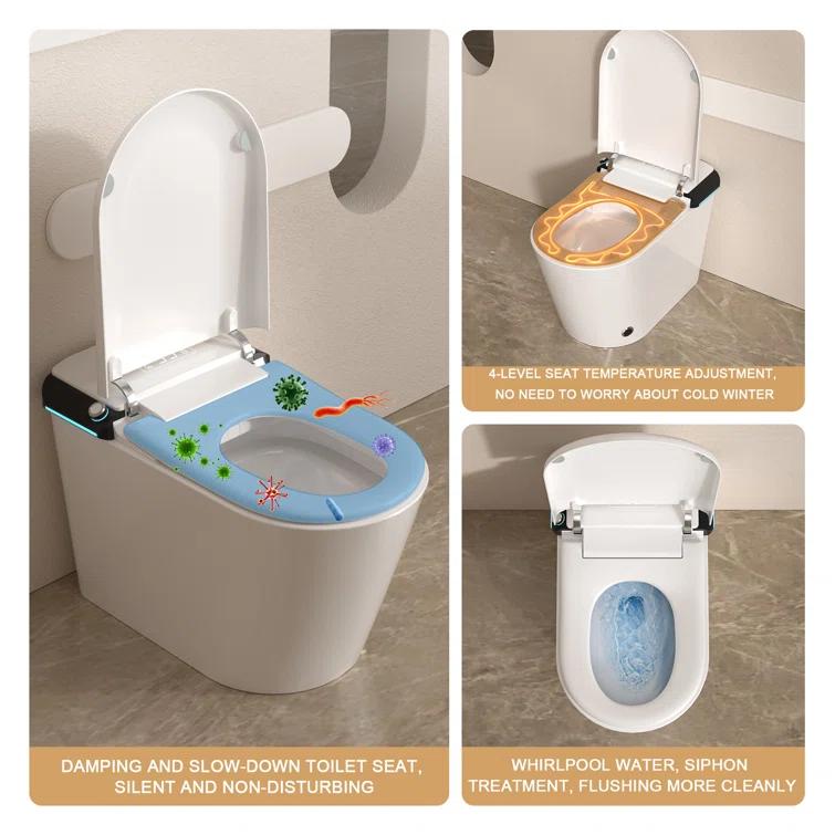 1.28 GPF Smart Bidet Toilet Single Flush Elongated Toilet Bidet Warm Water Clean Auto Flush Bidet