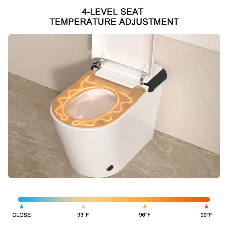 1.28 GPF Smart Bidet Toilet Single Flush Elongated Toilet Bidet Warm Water Clean Auto Flush Bidet