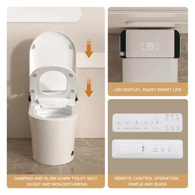 1.28 GPF Smart Bidet Toilet Single Flush Elongated Toilet Bidet Warm Water Clean Auto Flush Bidet