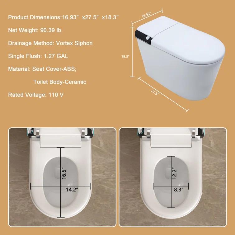 1.28 GPF Smart Bidet Toilet Single Flush Elongated Toilet Bidet Warm Water Clean Auto Flush Bidet