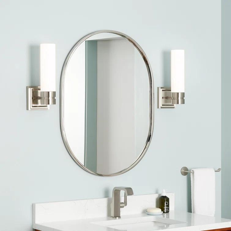 Polished Nickel Oval Iron Framed Bathroom Vanity Mirror