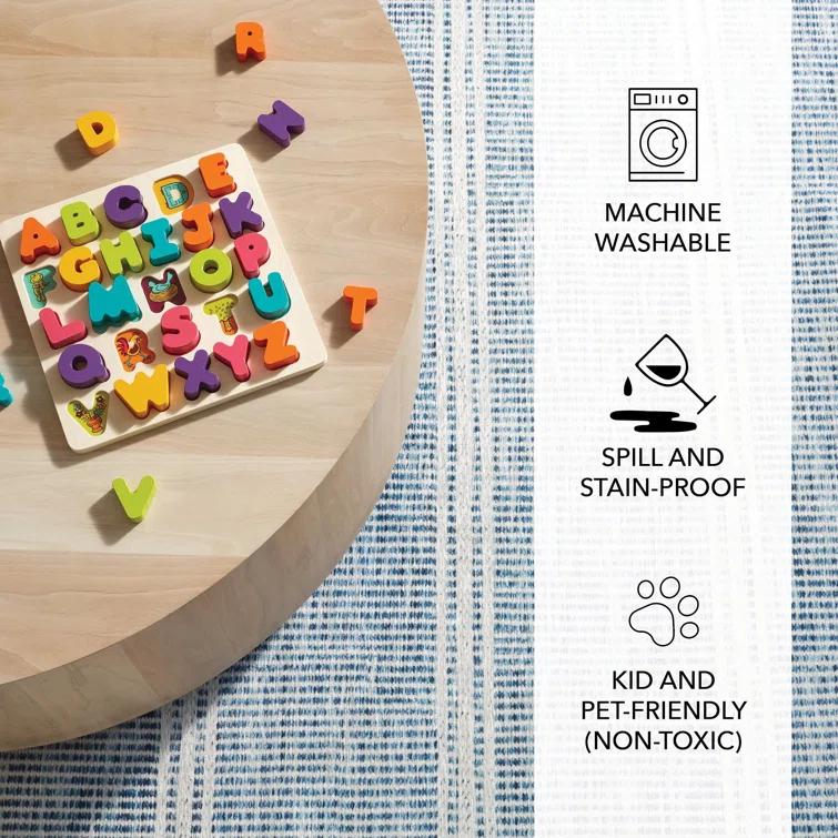 Malta Blue Machine Washable Rug