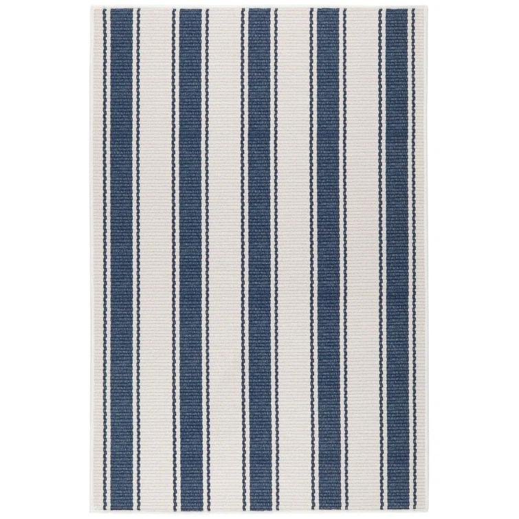 Blue Awning Stripe Machine Washable Rug