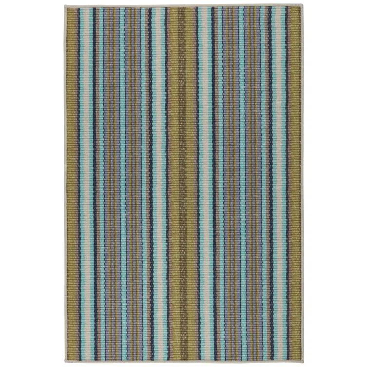 Treehouse Stripe Green Machine Washable Rug