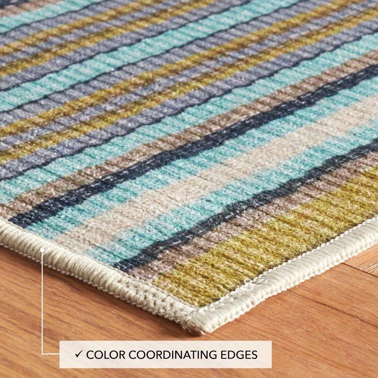 Treehouse Stripe Green Machine Washable Rug