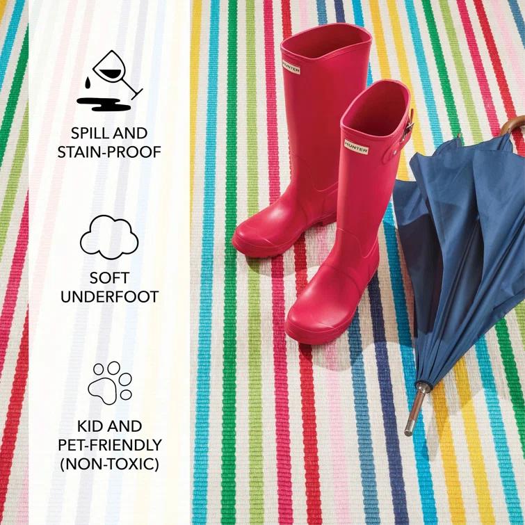 Rainbow Stripe Multi Machine Washable Rug