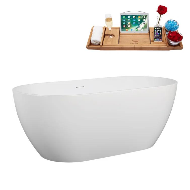 61" Streamline Soaking Freestanding Tub and Tray With Drain