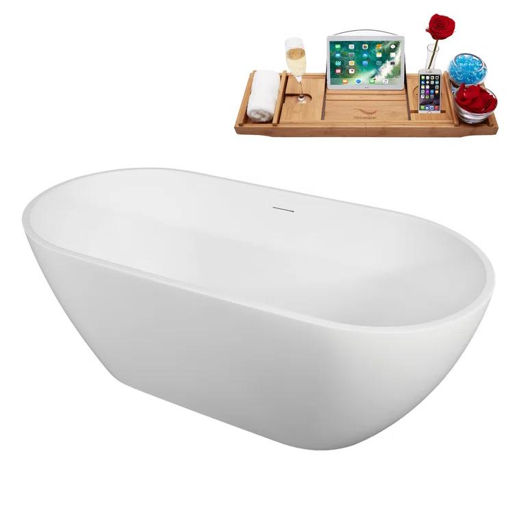 61" Streamline Soaking Freestanding Tub and Tray With Drain