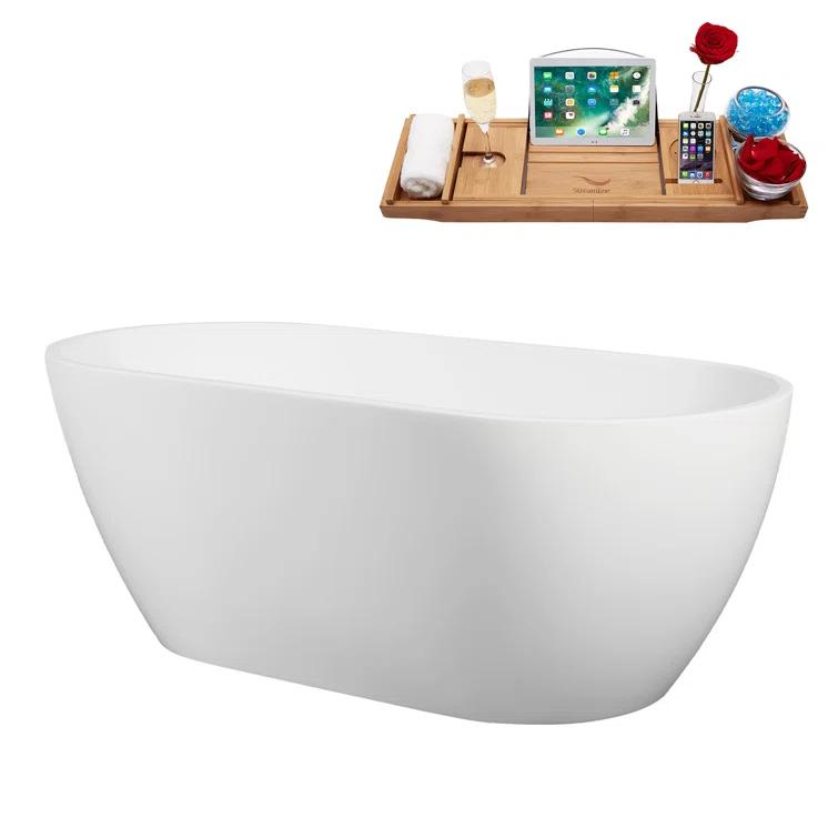 61" Streamline Soaking Freestanding Tub and Tray With Drain