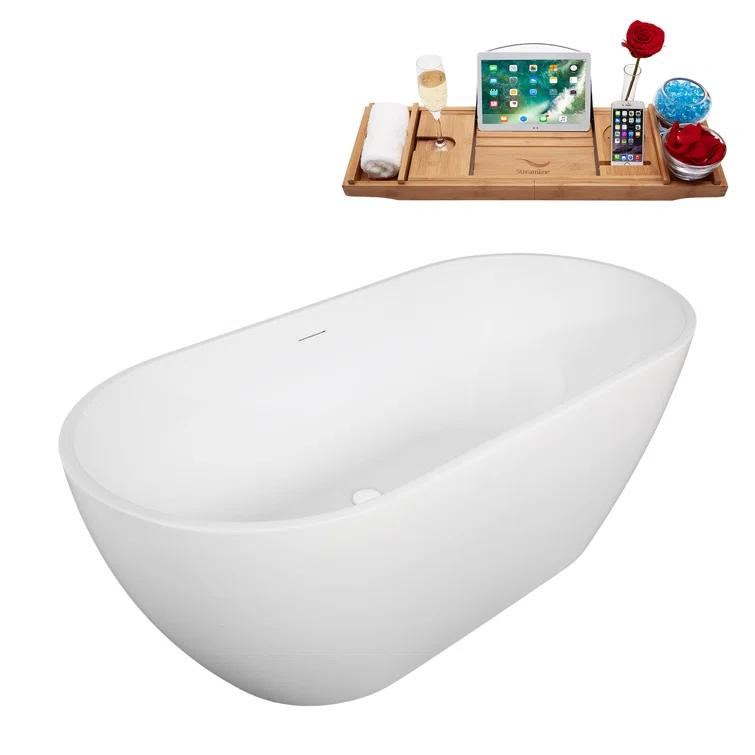 61" Streamline Soaking Freestanding Tub and Tray With Drain