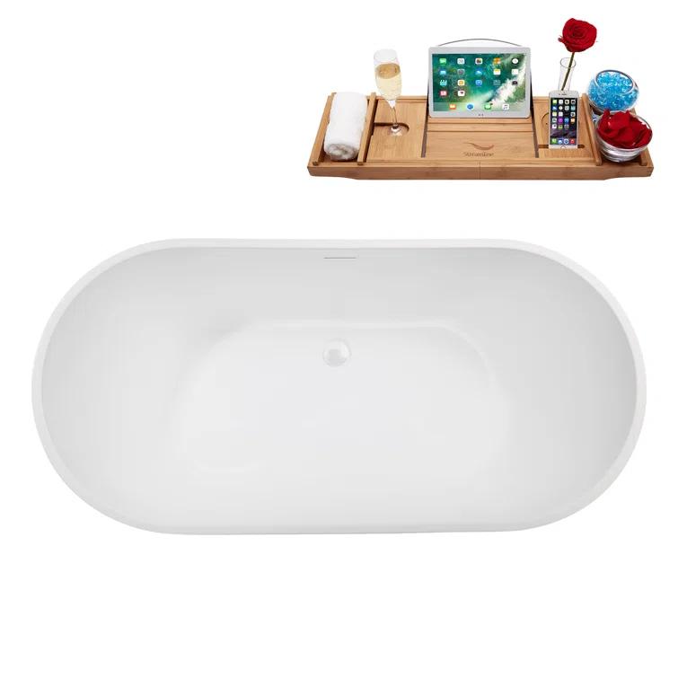 61" Streamline Soaking Freestanding Tub and Tray With Drain