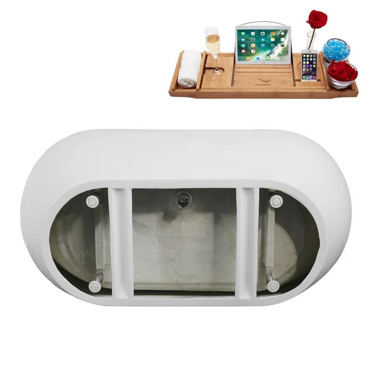 61" Streamline Soaking Freestanding Tub and Tray With Drain