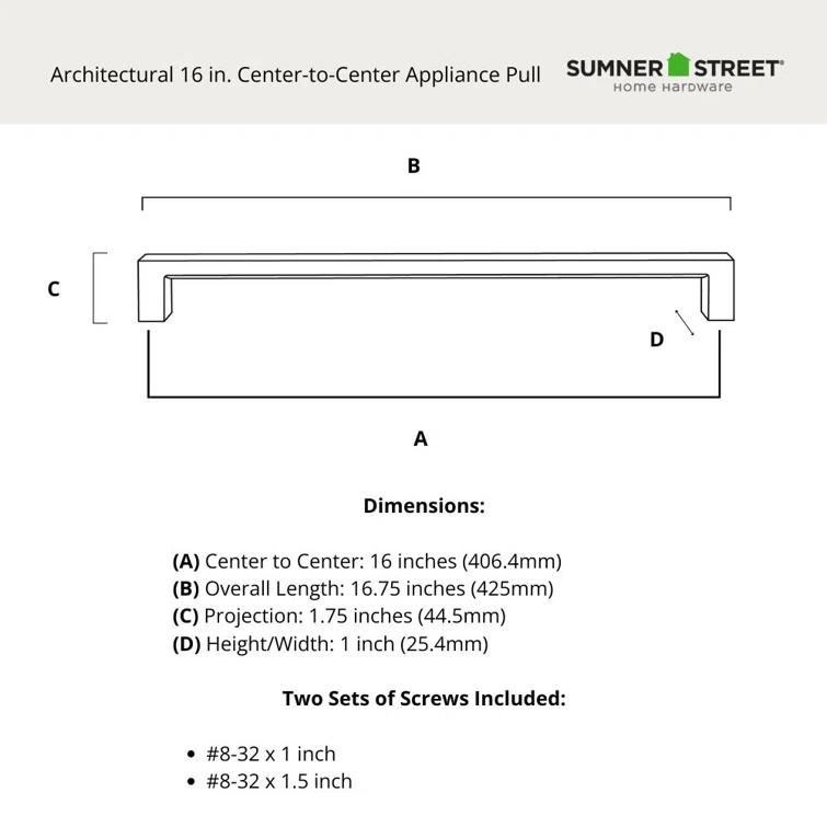 Architectural 16" Center to Center Flat Appliance Bar Pull