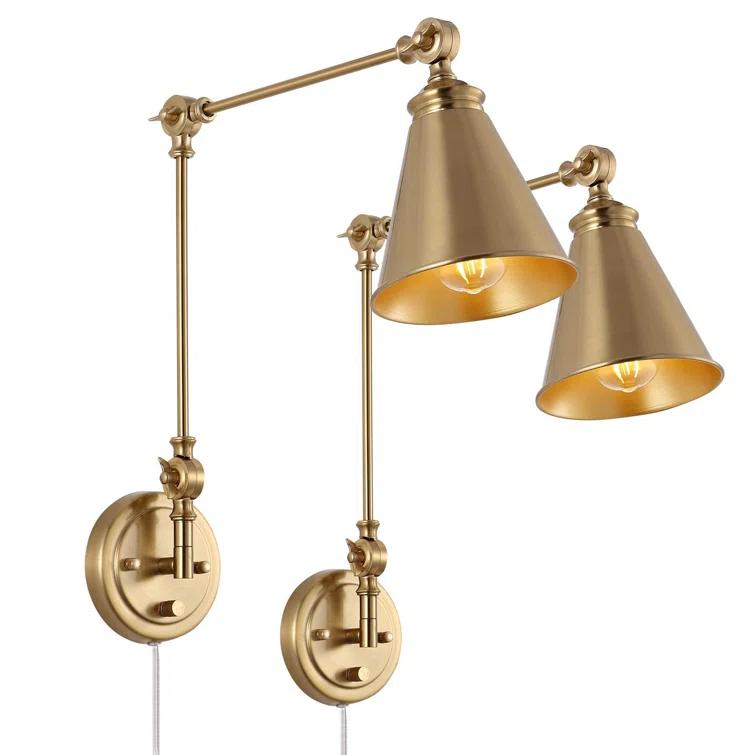 Gold Swing Arm Wall Lamp Set Of 2, Modern Adjustable Wall Mounted Sconce