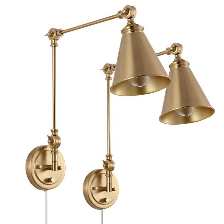 Gold Swing Arm Wall Lamp Set Of 2, Modern Adjustable Wall Mounted Sconce