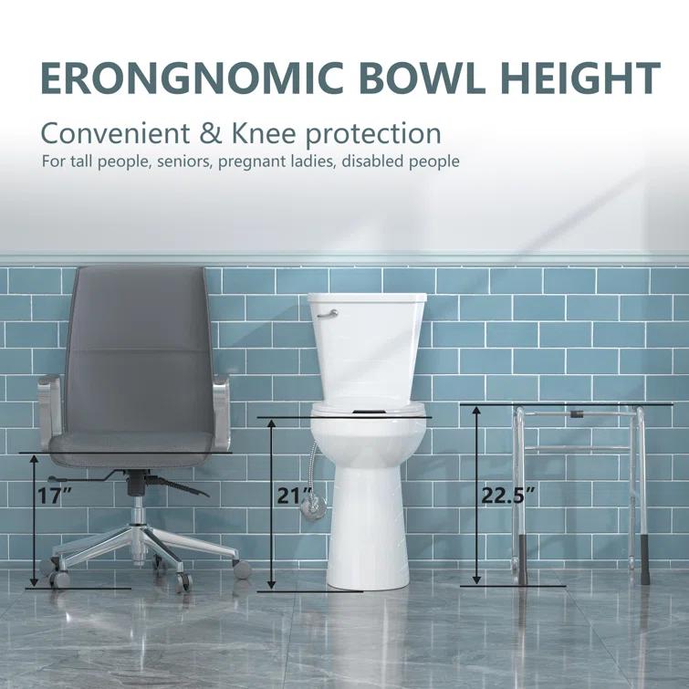 Traditional 21-inch Height Extra Tall Toilet for Bathrooms, Elongated Toilet Seat