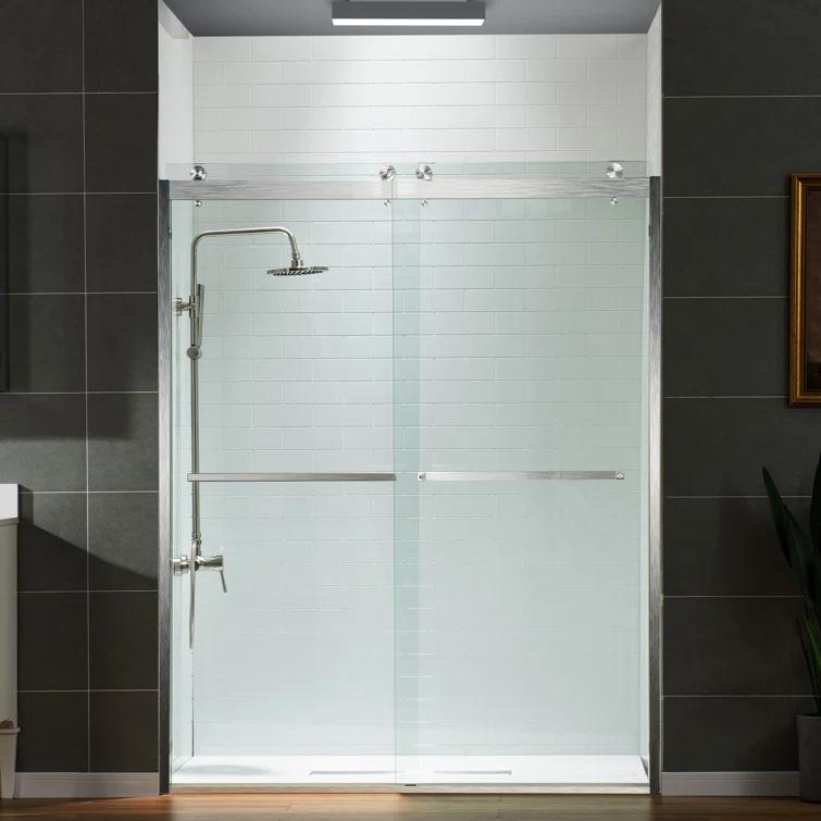 WoodBridge 56-60x76" Double Sliding Shower Door with 3/8" Thickened Upgrade Tempered Glass | Stainless Steel Hardware | Safe, Explosion-Resistant, Clear & Stylish, Sturdy & Durable  SDD6076-B