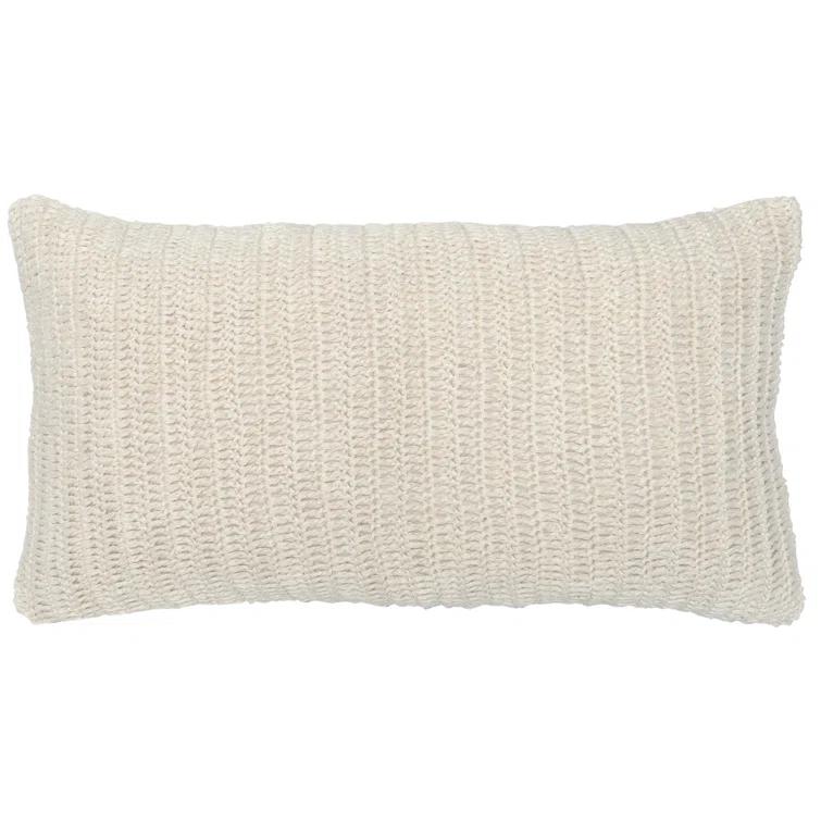 Ivory Linen Knitted Rectangular Lumbar Throw Pillow