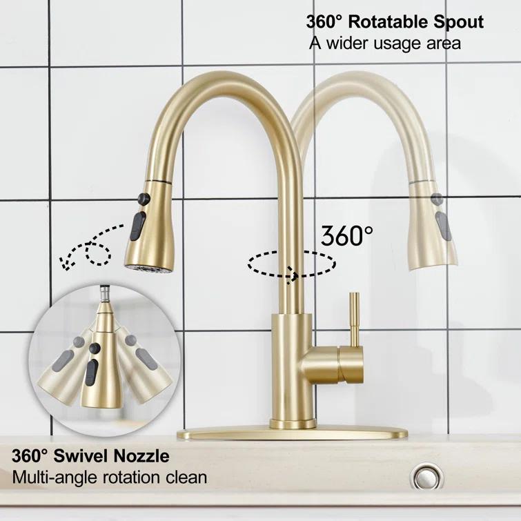 GAGALIFE Single Handle Pull Down Sprayer Kitchen Faucet High Arc Stainless Steel Faucet with 3-Function Sprayer JJL-CL-PT-SDP-G