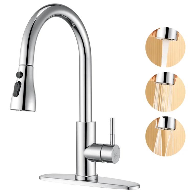 GAGALIFE Single Handle Pull Down Sprayer Kitchen Faucet High Arc Stainless Steel Faucet with 3-Function Sprayer JJL-CL-PT-SDP-C