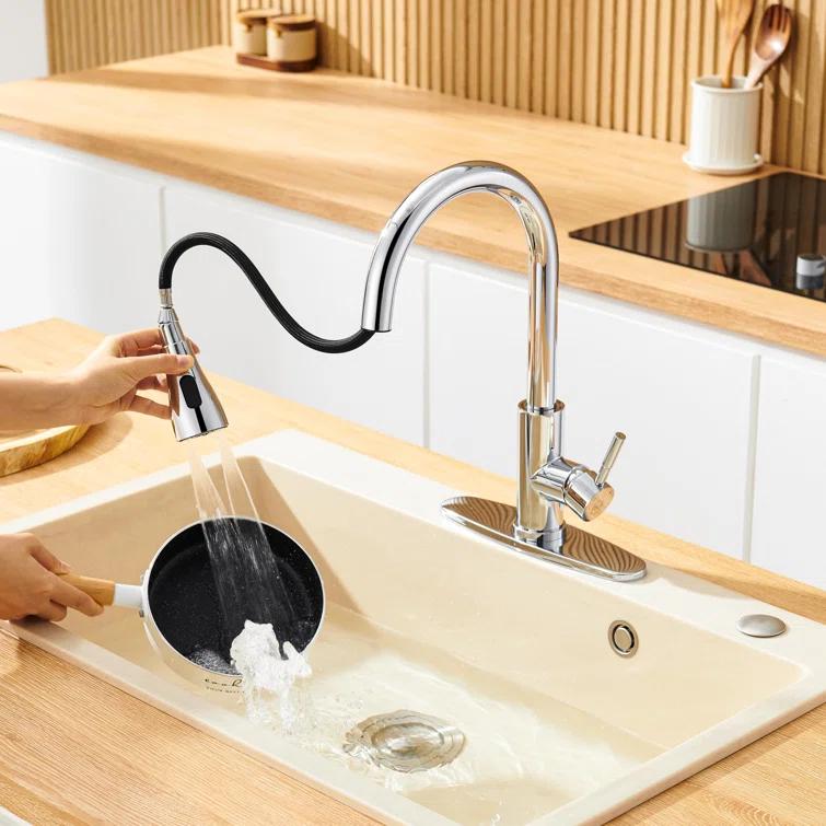 GAGALIFE Single Handle Pull Down Sprayer Kitchen Faucet High Arc Stainless Steel Faucet with 3-Function Sprayer JJL-CL-PT-SDP-C