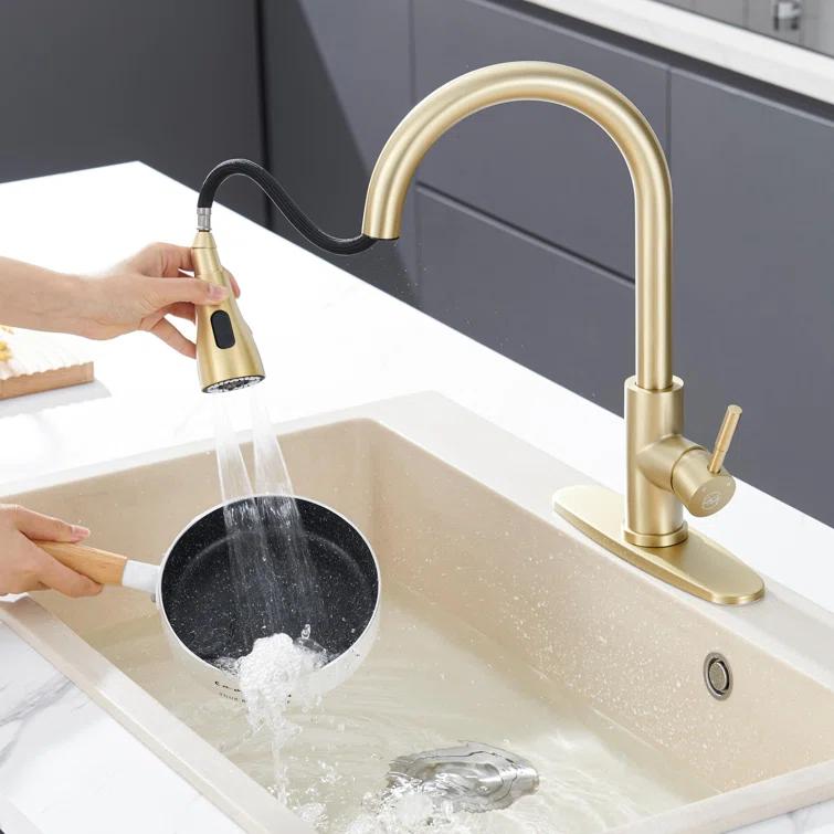 GAGALIFE Single Handle Pull Down Sprayer Kitchen Faucet High Arc Stainless Steel Faucet with 3-Function Sprayer JJL-CL-PT-SDP-G