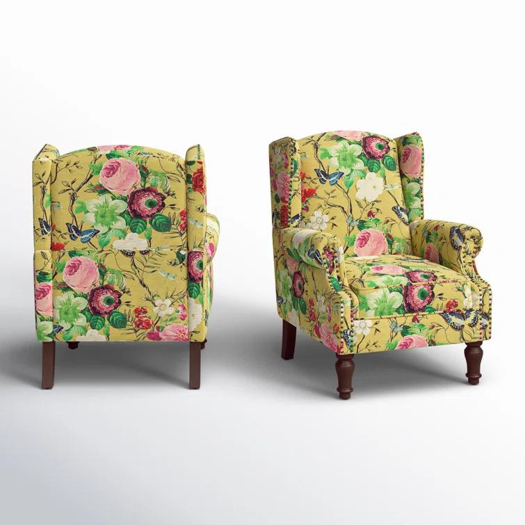 Anndi Floral Upholstered Wingback Chair (Set of 2)