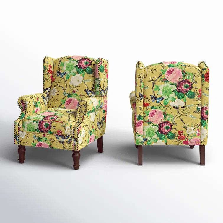 Anndi Floral Upholstered Wingback Chair (Set of 2)