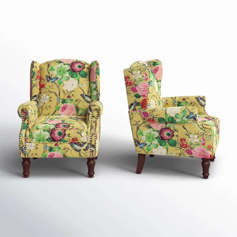 Anndi Floral Upholstered Wingback Chair (Set of 2)