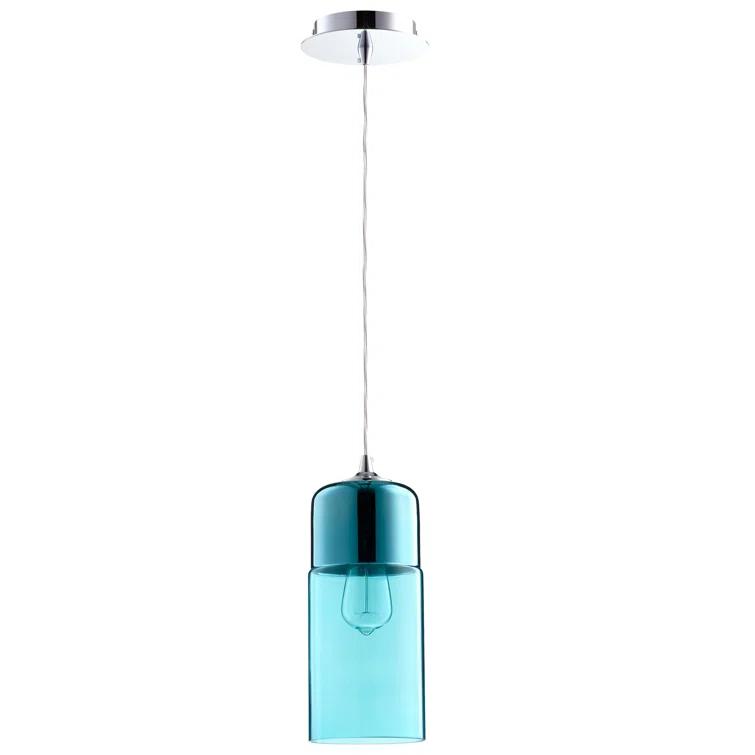 08548-Cyan lighting-Berdan - One Light Pendant - 5 Inches Wide by 14.5 Inches High-Chrome Finish-Blue Glass Color