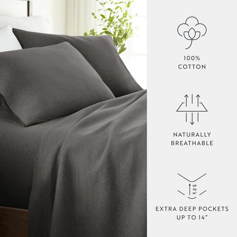 4 Piece 100% Cotton Jersey Knit Sheet Sets