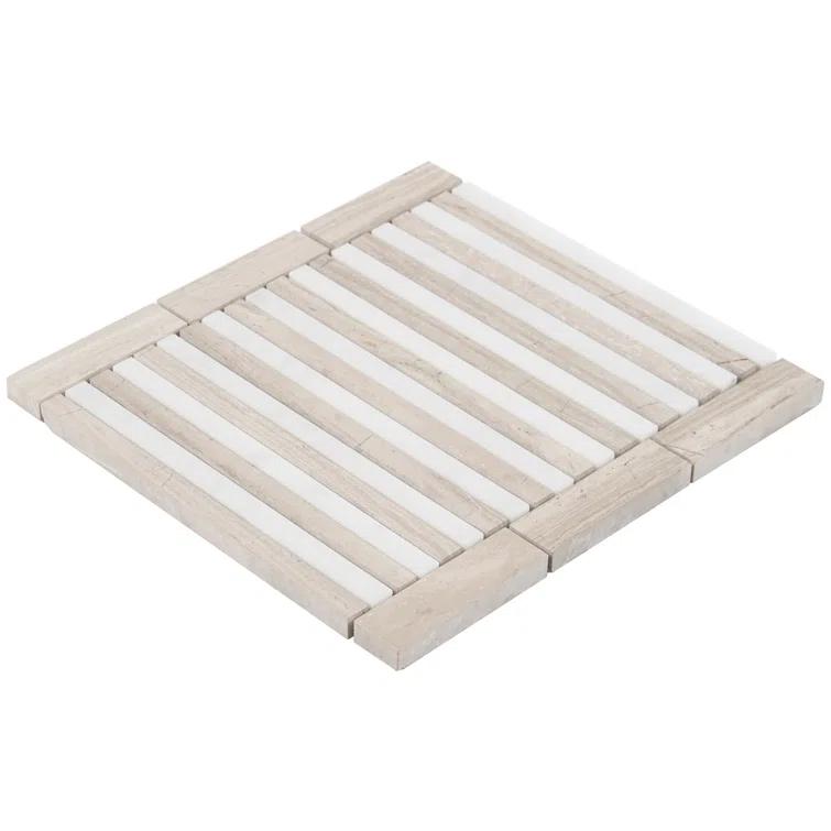 Florey Linear 7.87 in. x 8.31 in. Polished Marble Floor and Wall Mosaic Tile