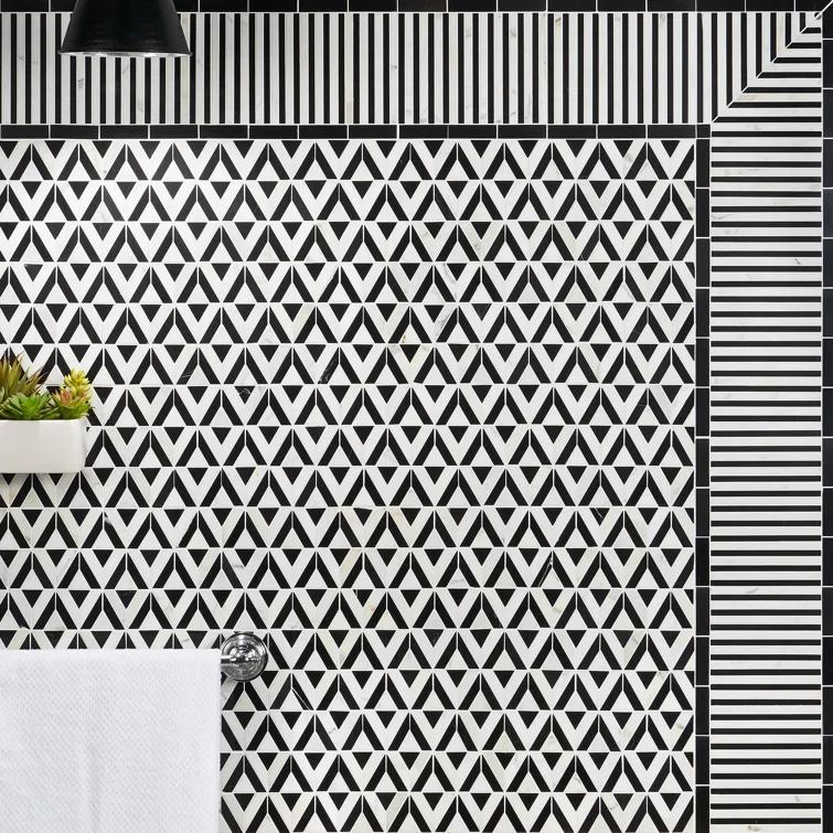 Bond Tile Florey Linear 7.87 in. x 8.31 in. Polished Marble Floor and Wall Mosaic Tile