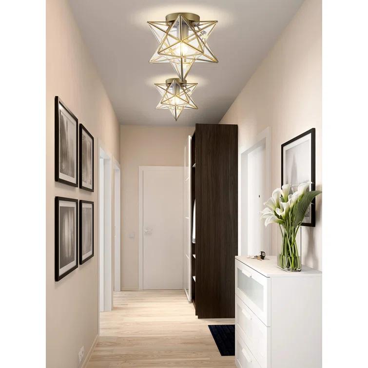 Everly Quinn 12" Moravian Star Metal/Clear Glass LED Flush Mount, Gold/Clear