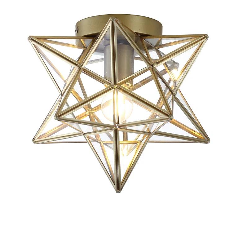Everly Quinn 12" Moravian Star Metal/Clear Glass LED Flush Mount, Gold/Clear