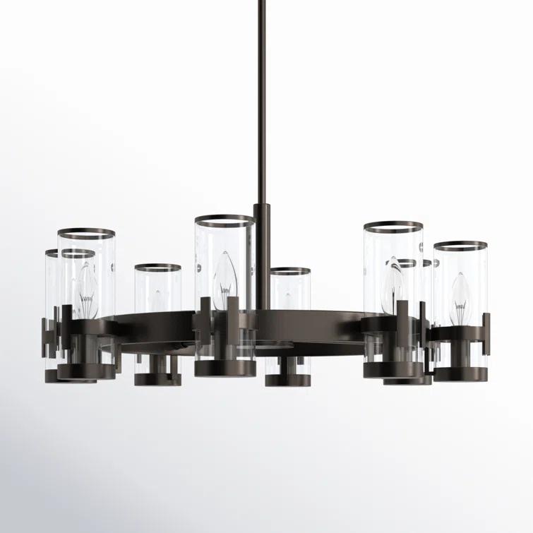 Reeve 8-Light Wagon Wheel Chandelier with Glass Shades