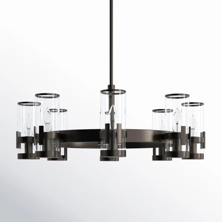 Reeve 8-Light Wagon Wheel Chandelier with Glass Shades