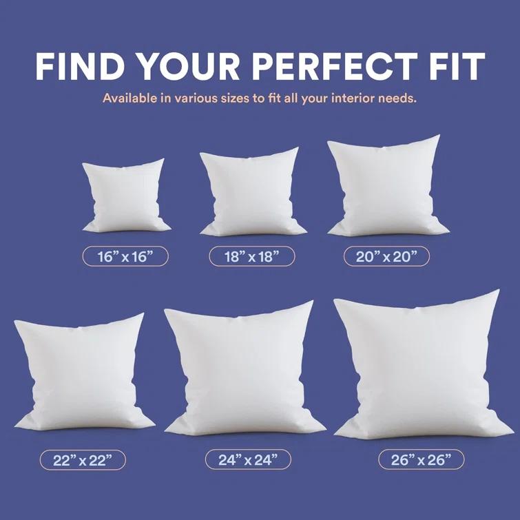 Square White Throw Pillow Insert 2 Pack - 100% Cotton Cover, Microfiber Down Alternative Fill, Multiple Sizes (Set of 2)